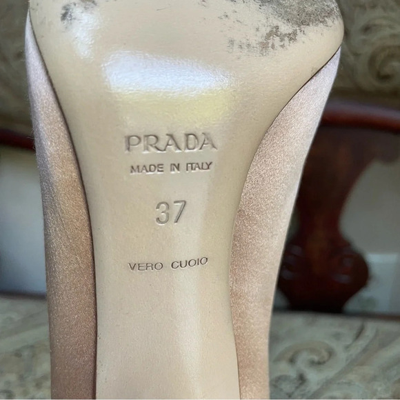 Prada Satin Blush Pink Snake Skin Toe Raso Heels Cocco Cammeo Cipria Size 7 COA - Picture 6 of 15